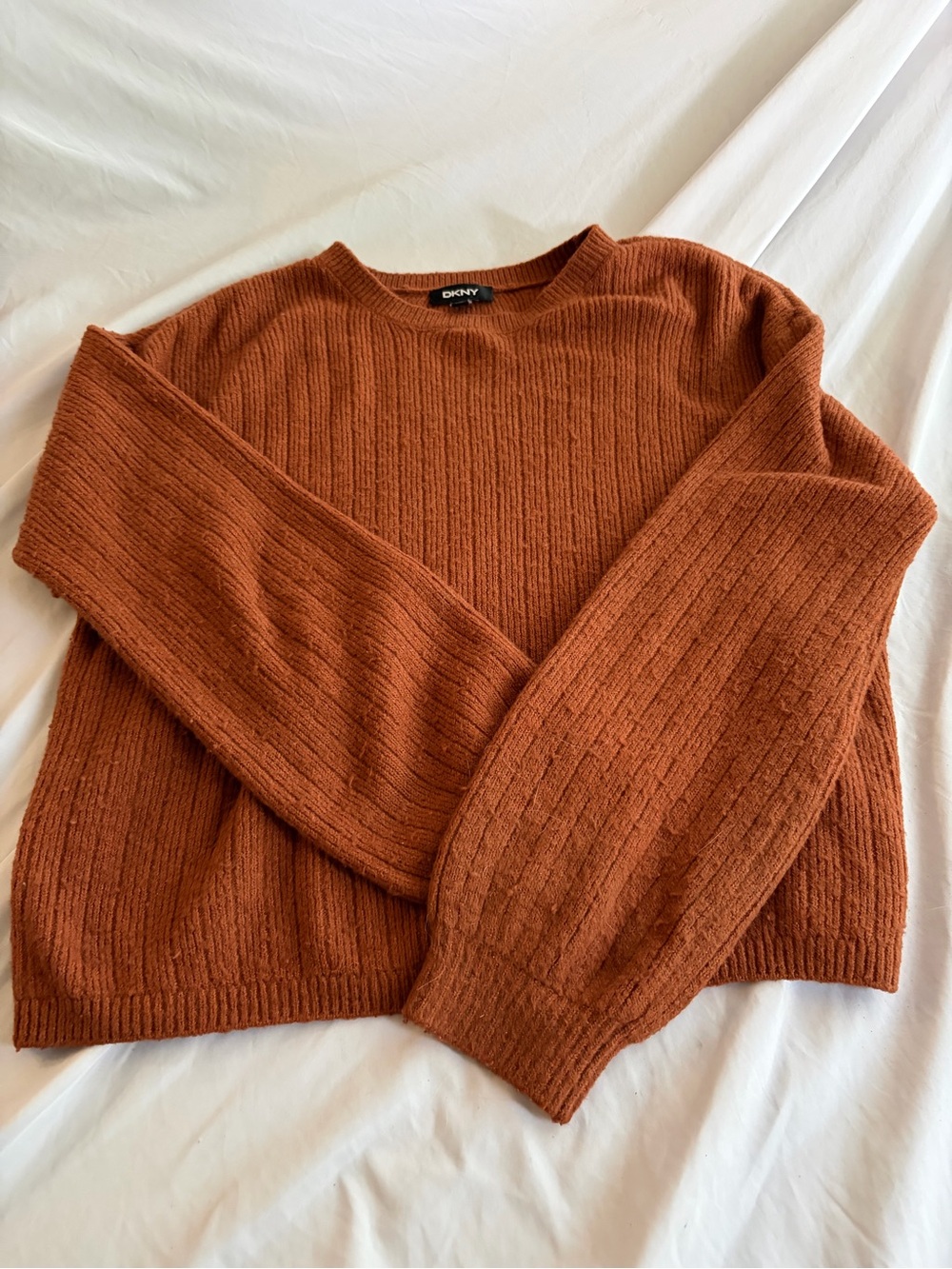 DKNY Women's Burnt Orange Ribbed Crewneck Sweater Size S